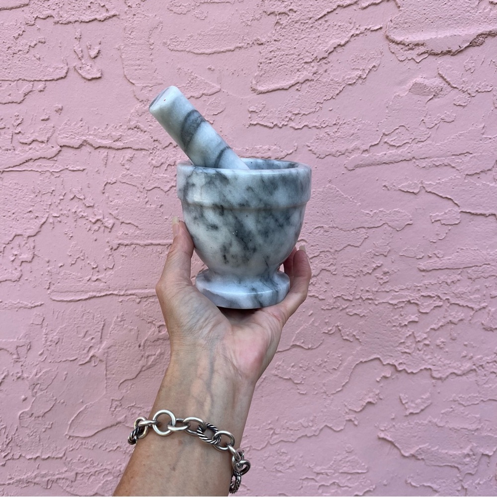 Marble Granite Mortar and Pestle Set Gray Grinder Stone Herbs